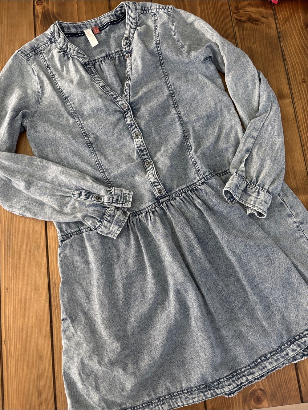 Pilcro Washed Denim Button-Front Casual Dress in Light Blue